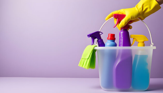 cleaning products in hand