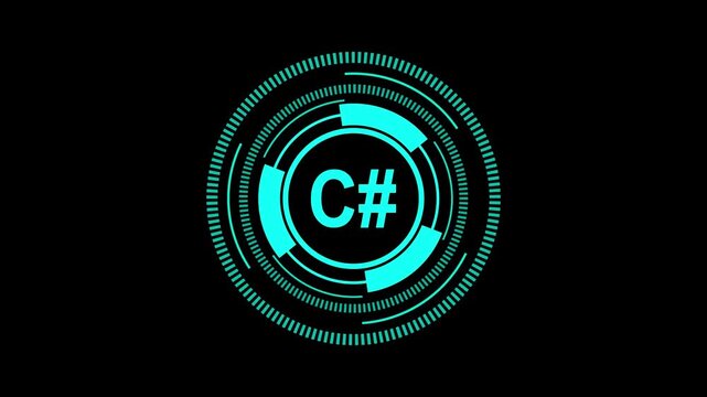 C# Programming Interface with Futuristic Digital Elements on Black Background