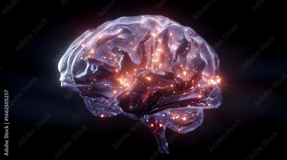 Poster glowing human brain neural network 3d rendering