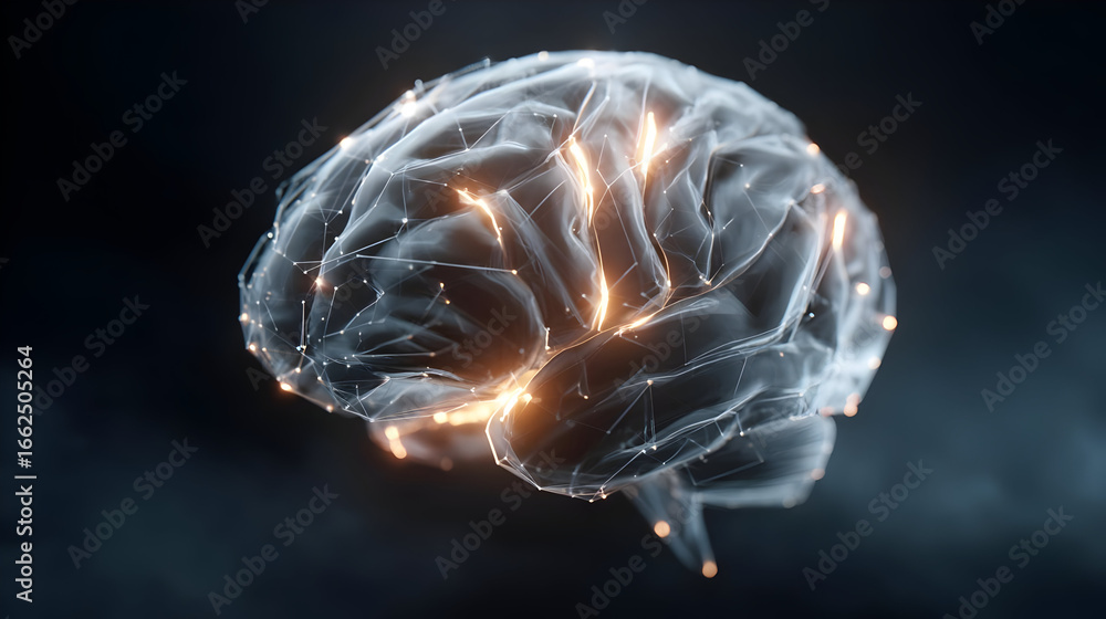 Poster glowing human brain neural network digital rendering