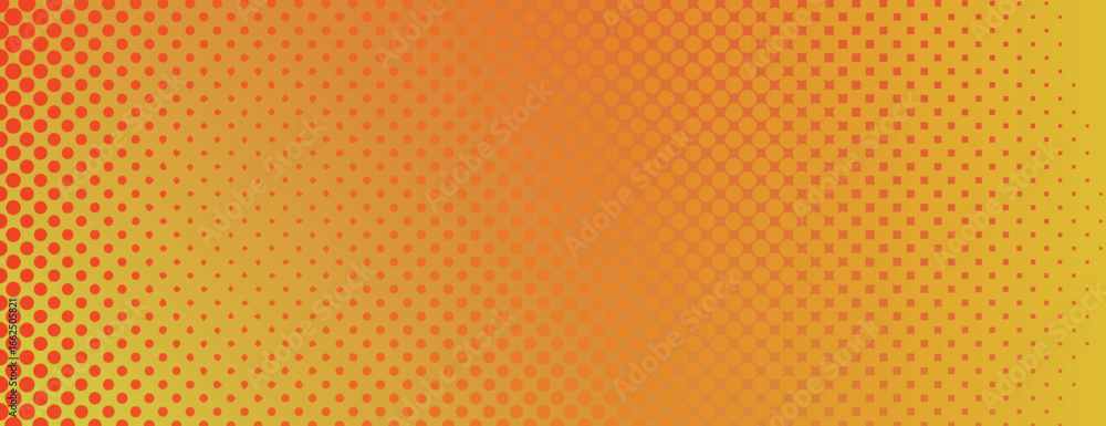 Poster retro pop art background with orange and yellow gradient. background features halftone dotted textur