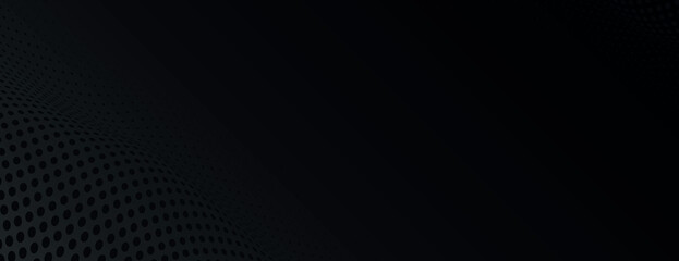 Black halftone gradient background. Black gradient halftone banner vector background. Black background halftone texture. Minimal black halftone gradient vector background