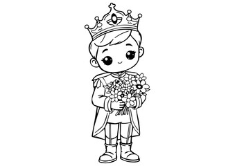Cute Prince with Flowers Coloring Page