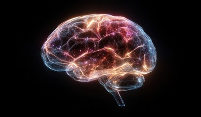 Colorful Neural Network Brain Illustration with Digital Connections and Data Flow