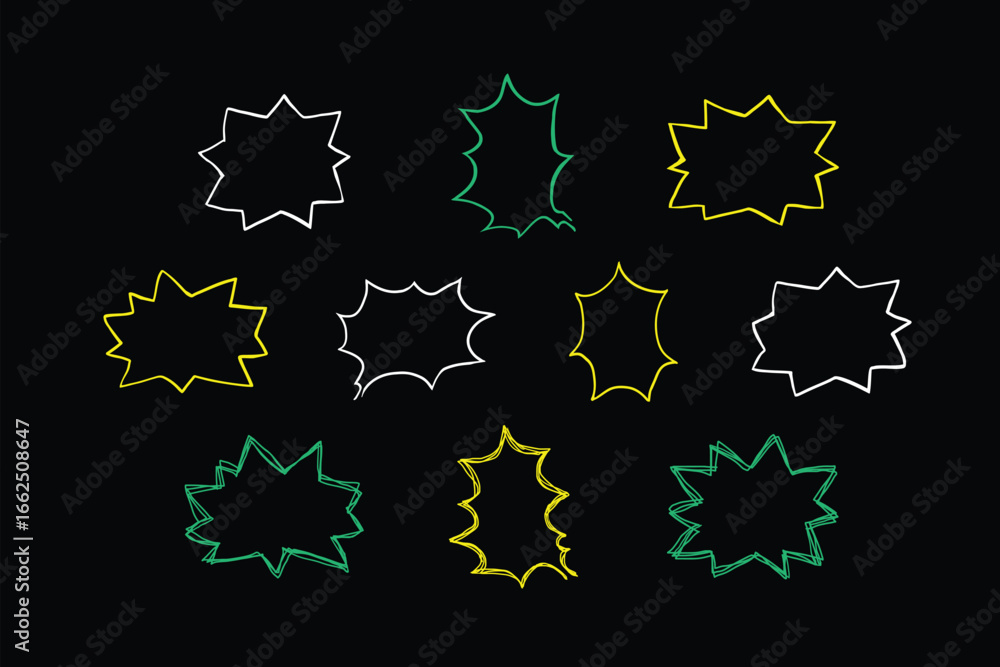 Poster simple hand drawn speech bubble illustration set vector on black background. set of simple hand draw