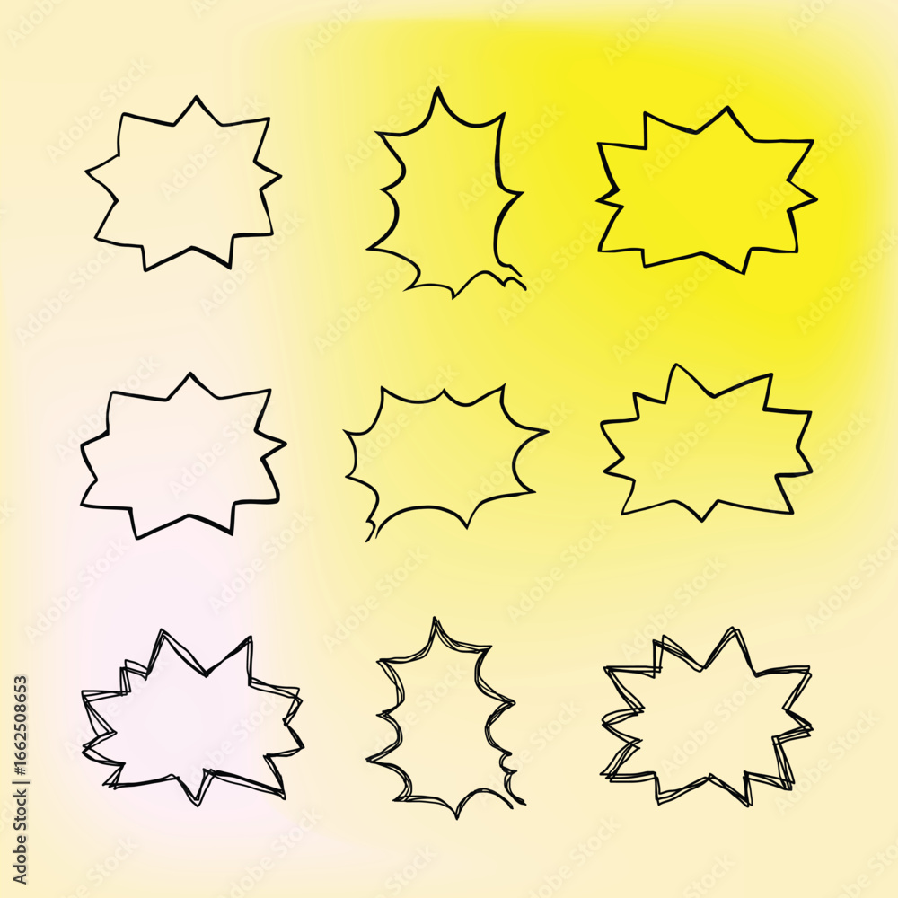 Poster set of simple lines hand drawn speech bubbles in various shapes gradient background. set of simple o