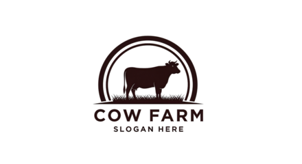 Cow farm logo design with slogan isolated PNG with Transparent Background