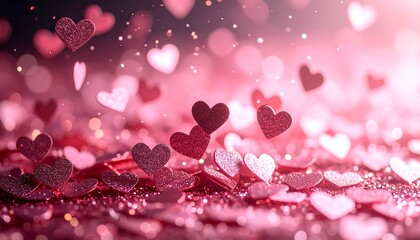 Sparkling Pink Glitter Hearts with Soft Bokeh Lights for Romantic Valentine Celebration