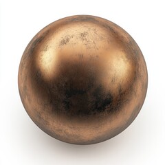 A perfectly round, copper-toned sphere with a slightly distressed, mottled surface
