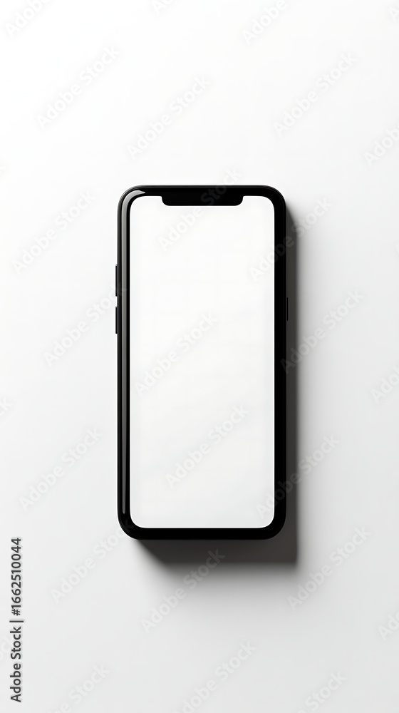 Poster Black Smartphone with Blank White Screen Displayed Vertically on Clean White Background Studio Shot