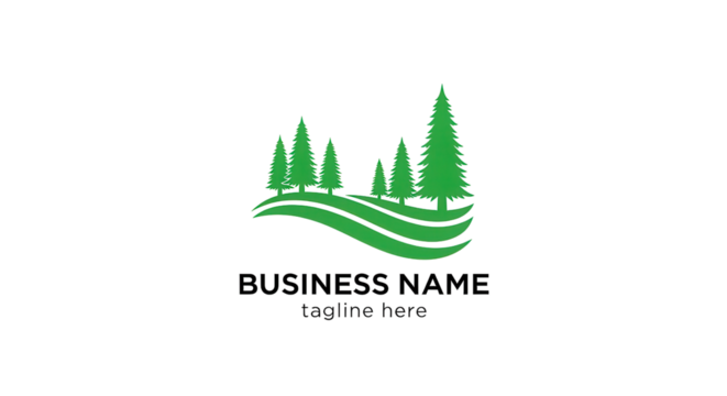 Green tree line logo design with "BUSINESS NAME tagline here" isolated PNG with Transparent Background