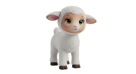 Cute fluffy cartoon lamb isolated PNG with Transparent Background