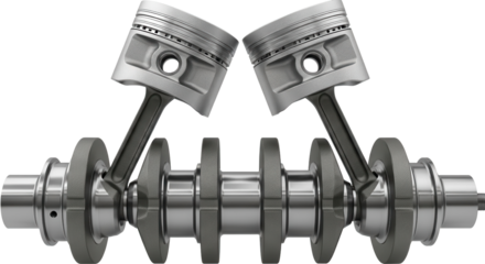 Engine crankshaft and pistons assembly isolated PNG with Transparent Background
