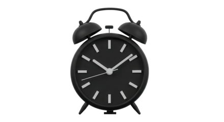 Black alarm clock for deadline or wake up isolated PNG with Transparent Background