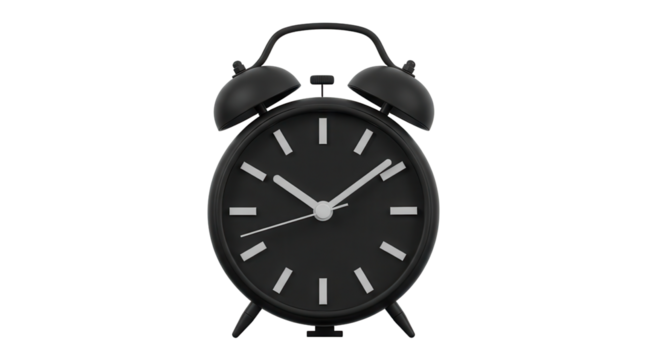 Black alarm clock for deadline or wake up isolated PNG with Transparent Background