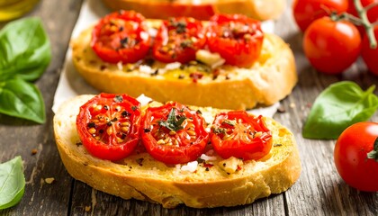 Toasted bread topped with tomatoes