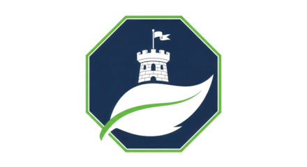 Castle tower and leaf logo design isolated PNG with Transparent Background