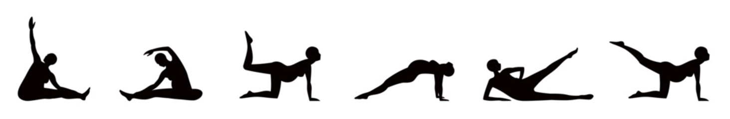 Pregnant yoga icon, Pregnancy and maternity line icon set: baby, health, family symbol collection. Pregnant woman silhouettes, maternity poses, yoga and exercise positions, vector illlustration.