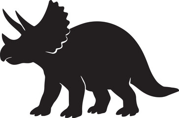 Triceratops Dinosaur Vector Icon Black Prehistoric Animal Silhouette & Clipart for Jurassic Fossil & Kids' Graphics