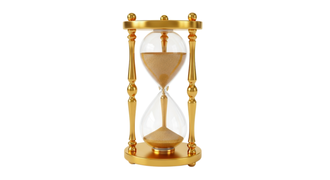 Golden sand hourglass flowing sand isolated PNG with Transparent Background