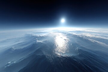 Vast, icy planet's horizon, sun ascends
