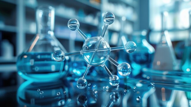 Image of chemical compounds and scientific formulas over atom model in laboratory. science research and medicine concept digitally generated image. - Powered by Adobe