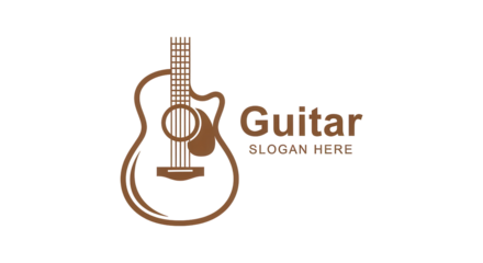 Guitar musical instrument logo with text Guitar SLOGAN HERE isolated PNG with Transparent Background