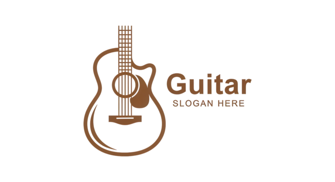 Guitar musical instrument logo with text Guitar SLOGAN HERE isolated PNG with Transparent Background