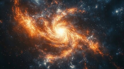 Obraz premium Spiral galaxy ablaze with fiery nebulae