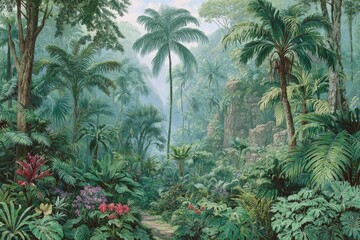 Lush tropical landscape with pathway