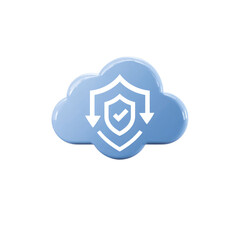 Secure Cloud Data Transfer 3D Render of Cloud with Shield and Checkmark