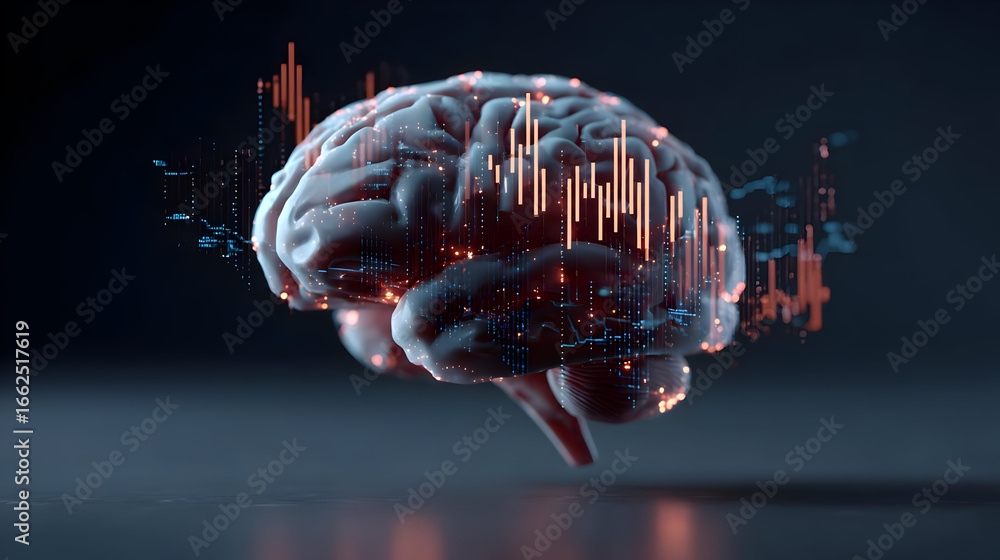 Aufkleber human brain with data visualization and neural network