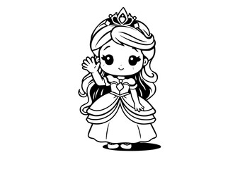 Kawaii Princess Dress Line Art