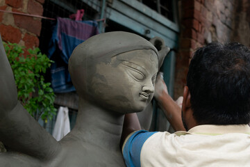 The making of durga idols in kolkata for Bengali people