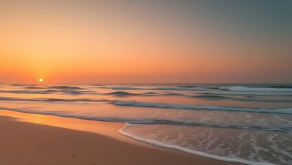 Tranquil beach sunset with gentle waves, offering a peaceful and scenic escape.
