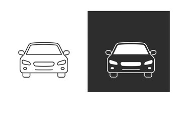 Fototapeta premium Front view outline icons of a modern passenger car on contrasting backgrounds.