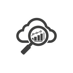 Cloud Computing Data Analysis Magnifying Glass Icon on Cloud with Graph