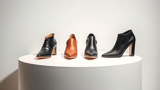 Fashion shoes displayed on a minimalist pedestal with clean studio lighting.