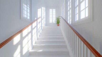 Fototapeta premium Sunlight-drenched white staircase