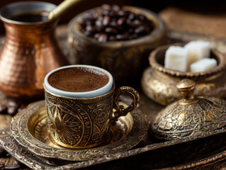 Traditional Turkish Coffee in Ornate Cup