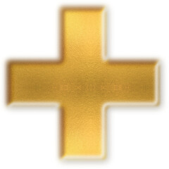 Obraz premium Golden Plus Abstract Shape – Metallic Cross Addition Symbol for Modern Decorative 3D Projects