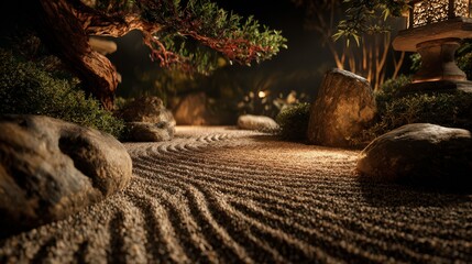 Naklejka premium Zen Garden at Night