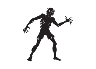 Zombie Silhouette Black Vector Illustration, Walking Undead Horror Character Icon.