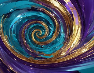 Abstract Spiral Vortex with Golden, Purple, and Teal Metallic Swirls