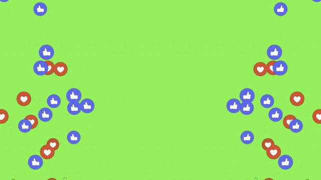 Floating Love and Like Reaction Icons Animation on Green Screen Chroma Key