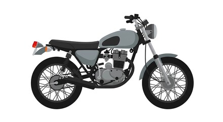 Obraz premium Classic motorcycle illustration with a retro design, showing side view of a gray motorbike on white backdrop
