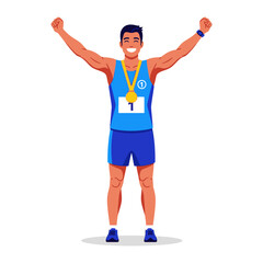 Champion's Triumph: Capturing the jubilation of a victorious athlete. He is proudly displaying his hard-earned medal. It's a vivid illustration of athleticism and the thrill of accomplishment. 