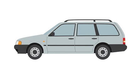 Side profile illustration of a classic gray station wagon, a versatile family vehicle isolated on a white background