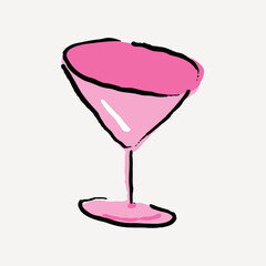 Pink martini glass, funky illustration vector