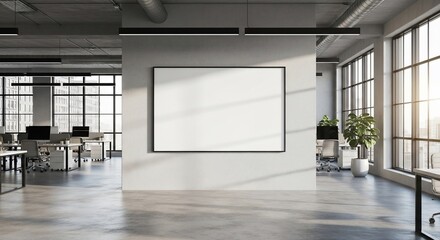 Fototapeta premium Modern Industrial Office Space with Blank Poster Mockup